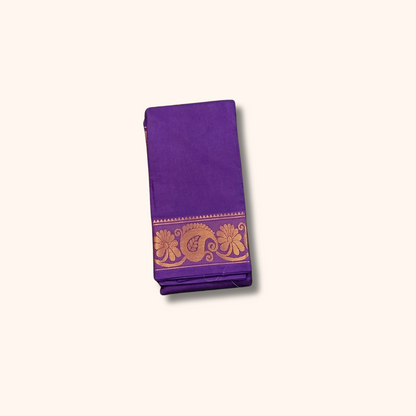 Purple Pure Cotton Saree with Traditional Paisley & Floral Border – Running Blouse