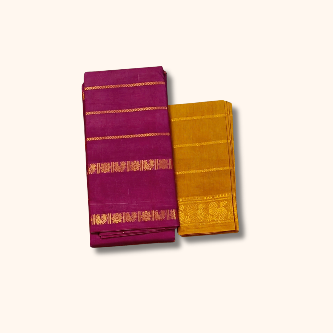 Magenta Pure Sungudi Cotton Saree with Mustard Gold Border
