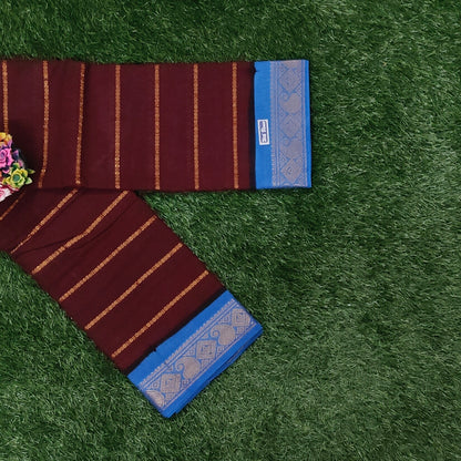 Maroon Sungudi Cotton Saree with Royal Blue Zari Border & Running Blouse