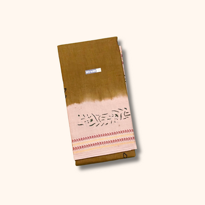 Olive Green Sungudi Cotton Saree with Light Pink Border