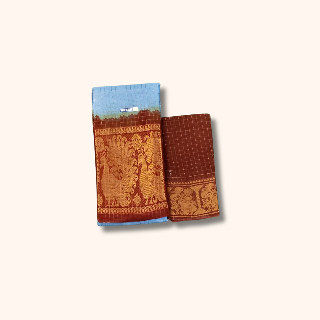 Light Blue & Maroon Pure Sungudi Cotton Saree with Traditional Zari Border
