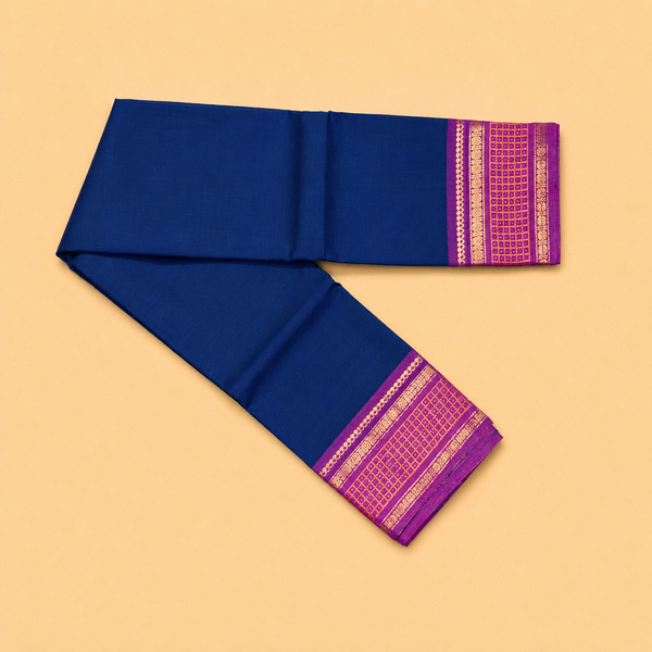 Royal Blue Chettinad Cotton Saree with Magenta Border