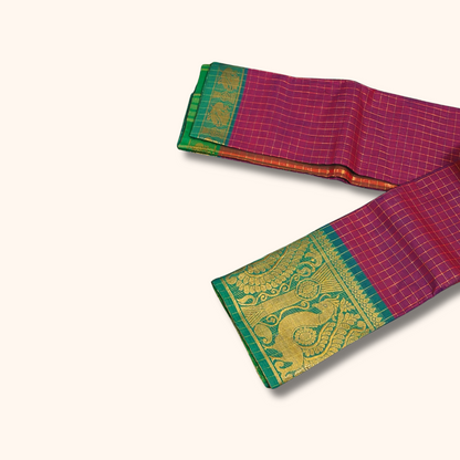 Rose Pink Chettinad Cotton Saree with Gold Zari Checks