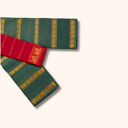 Sage Green Gold Zari Border Cotton Saree with Separate Blouse Piece