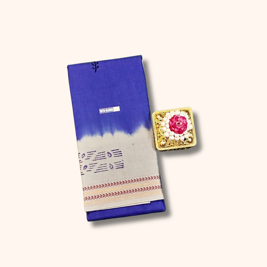 Beautiful Royal Blue Sungudi Cotton Saree with Off-White Contrast Border & Running Blouse