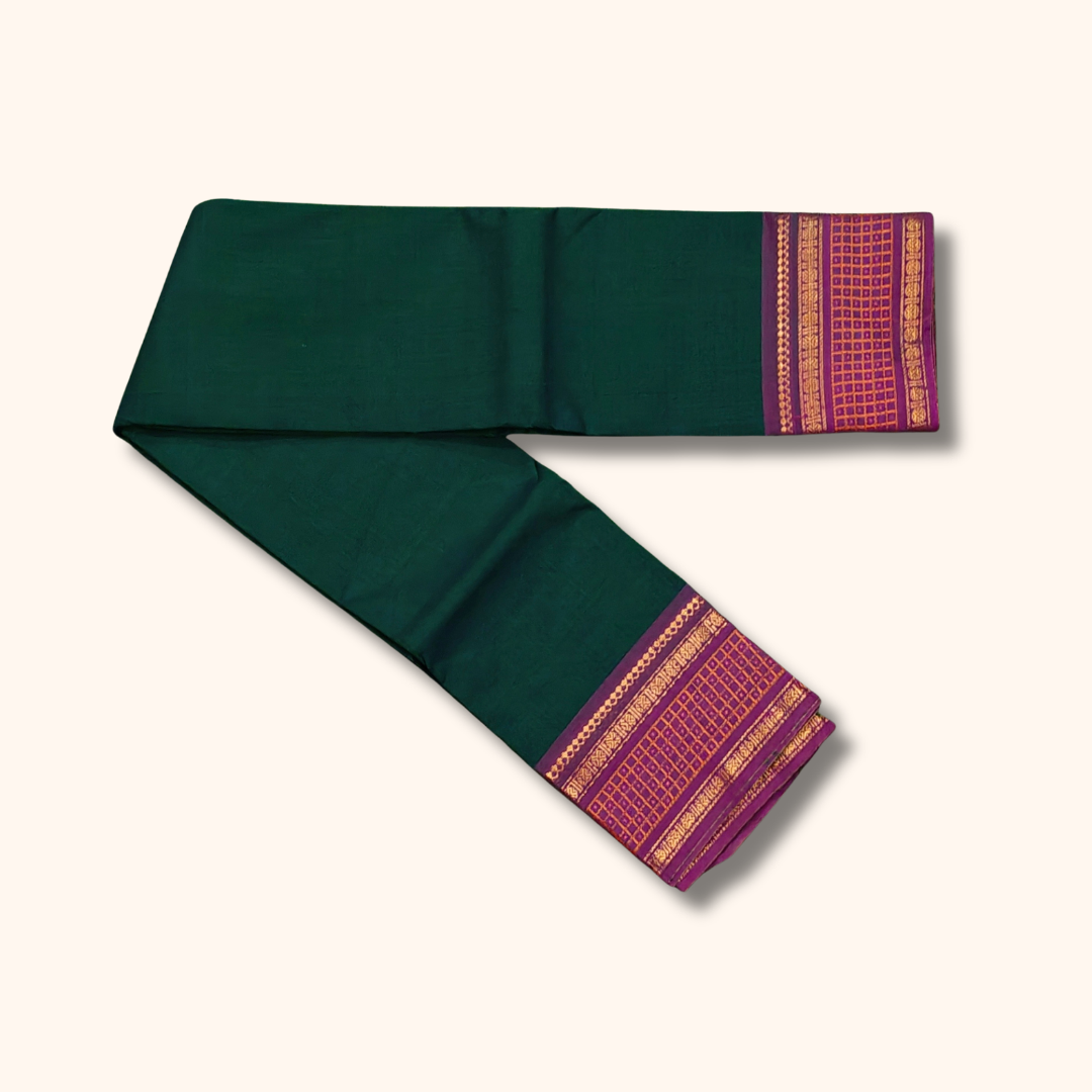 Emerald Green with Royal Purple Border Chettinad Cotton Sarees