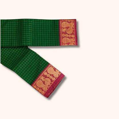 Beautiful Green Checked Chettinad Cotton Saree