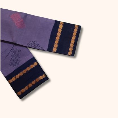 Lavender Purple Kolam Design Cotton Saree with Navy Blue Running Blouse