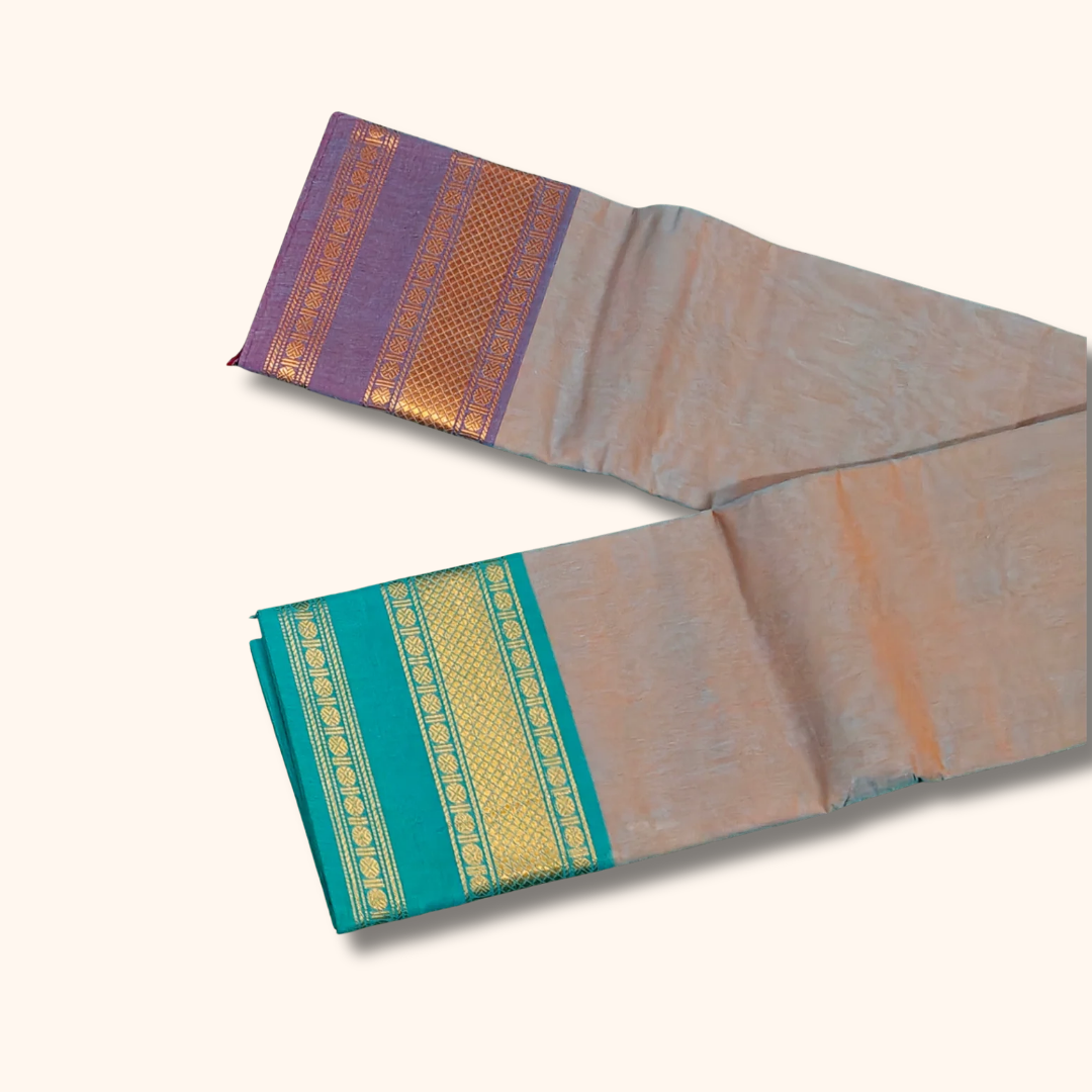 Grey Chettinad Cotton Saree with Ganga Jamuna Zari Border