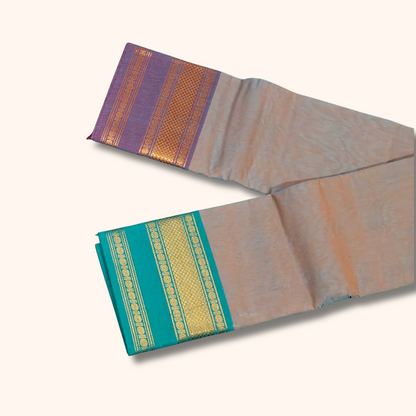Grey Chettinad Cotton Saree with Ganga Jamuna Zari Border