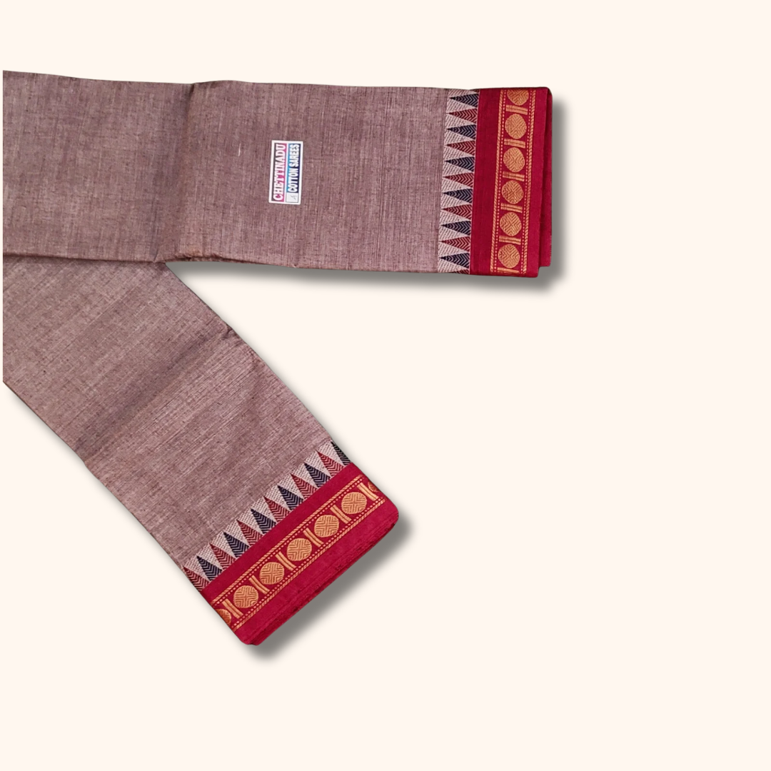 Grey Thread Work Zari Chettinad Cotton Saree Temple Border