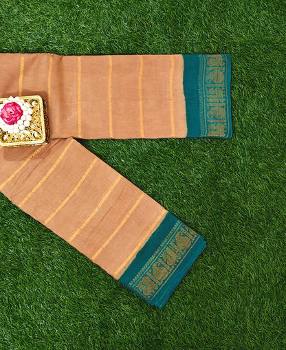Elegant Lightweight Cotton Peach Cotton Saree with Traditional Temple Border