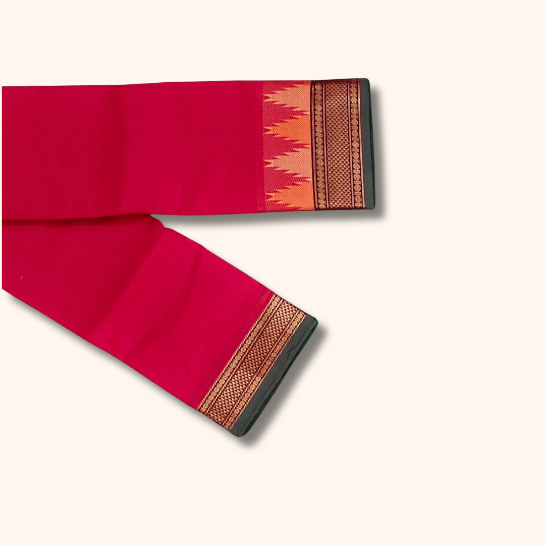 Rani Pink Temple Border Chettinad Cotton Saree
