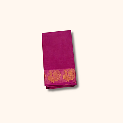 Magenta Pure Cotton Saree with Traditional Paisley Border – Running Blouse