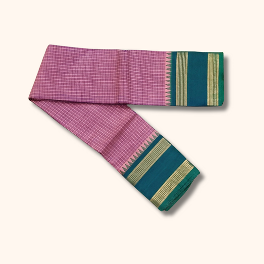 Baby Pink Chettinad Cotton Saree with Green Border