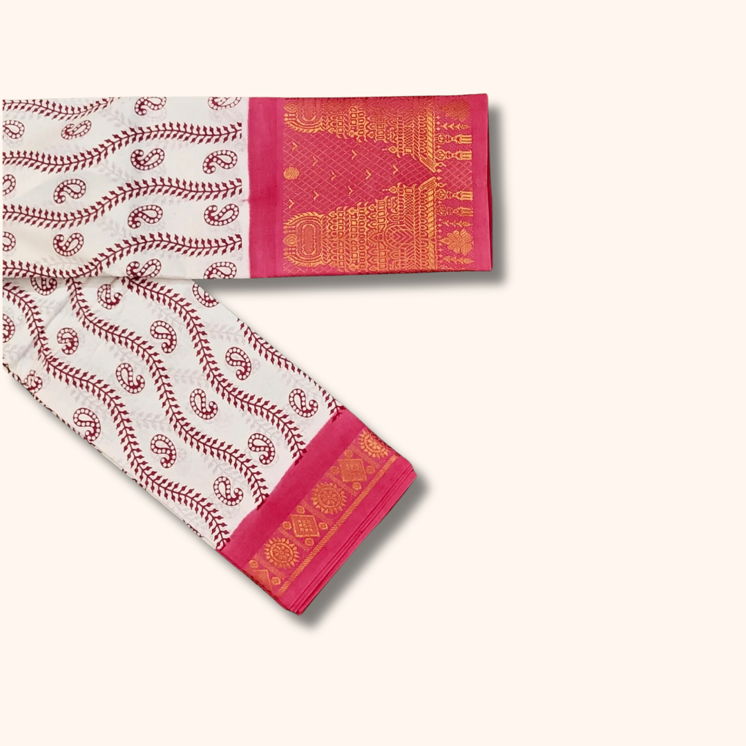 Traditional White Temple Border Cotton Saree