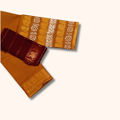 Mustard Yellow Pure Cotton Printed Saree with Maroon Contrast Blouse