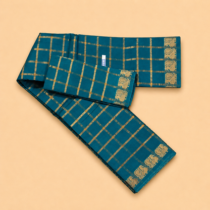 Teal green Pavithra Kattam Sungudi Saree with Matching Blouse