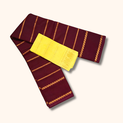 Maroon Cotton Saree with Contrast Lemon Yellow Blouse