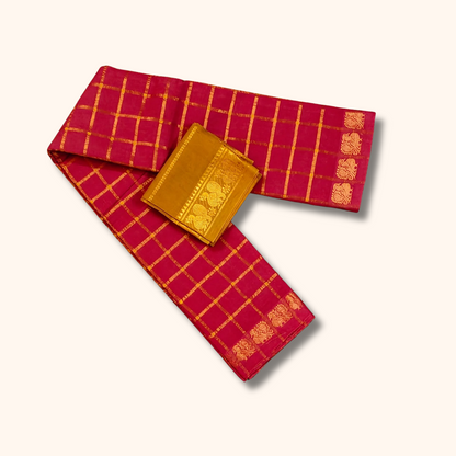 Rani Pink Chettinad Cotton Saree with Mustard Contrast Blouse