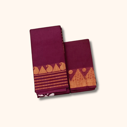 Maroon Sungudi Cotton Saree with Traditional Zari Border & Matching Blouse Piece