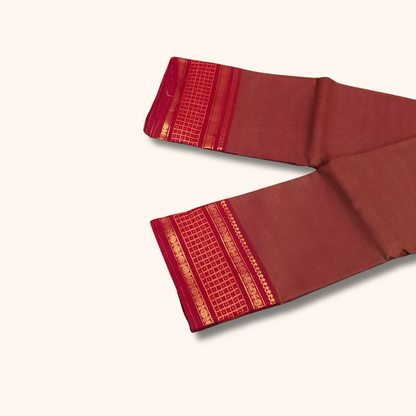 Rust Brown Chettinad Cotton Saree with Maroon Traditional Border