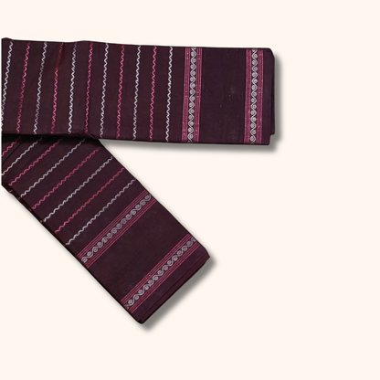 Dark Coffee Brown Cotton Saree with Pink and White Stripe Design – Running Blouse