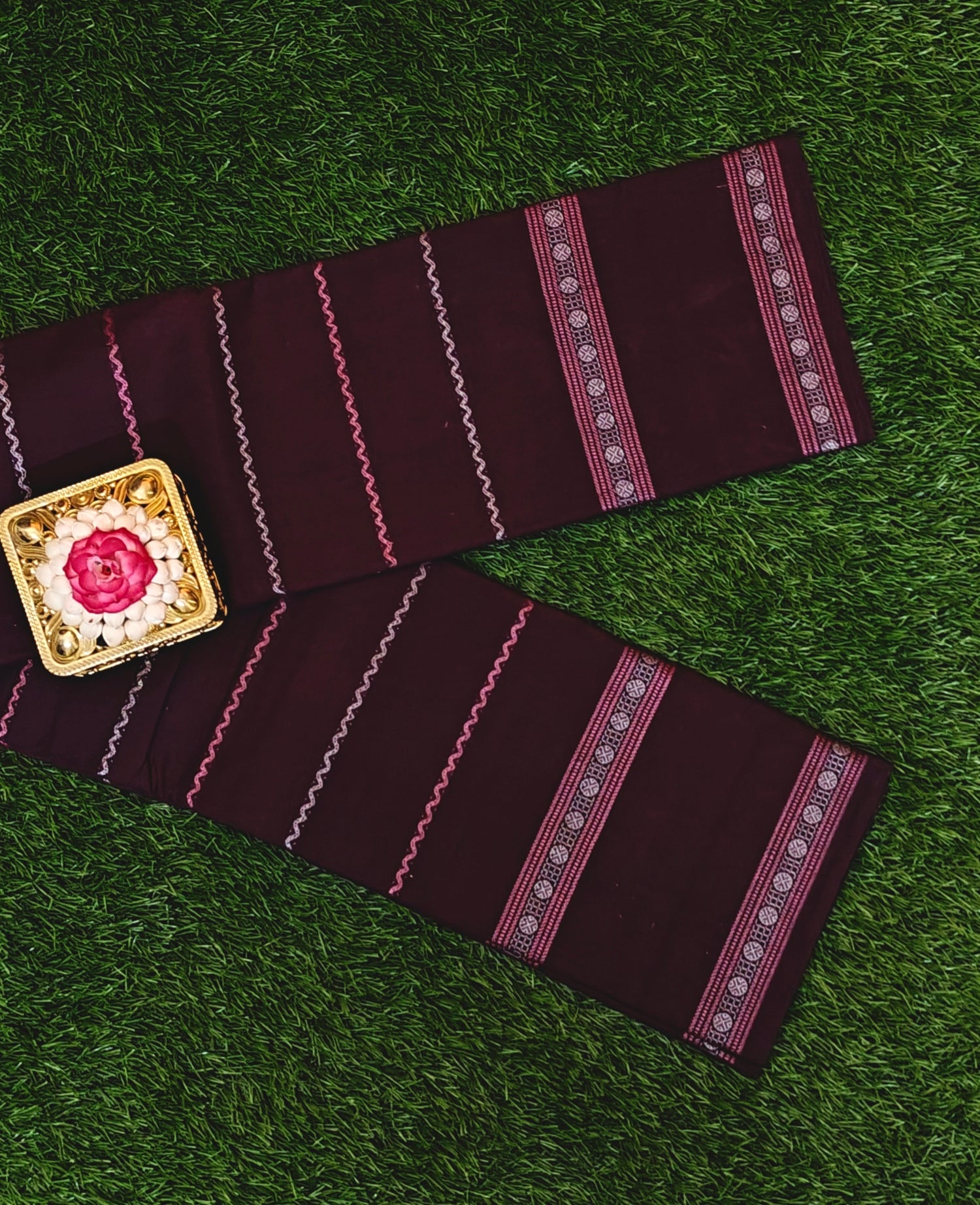 Authentic Plum Cotton Saree with Linear Stripes