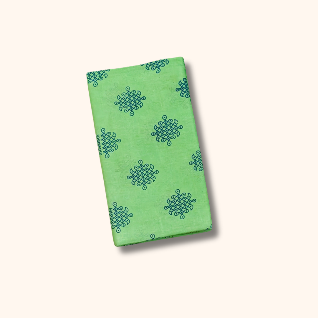 Parrot Green Kolam Print with Gold Zari Border