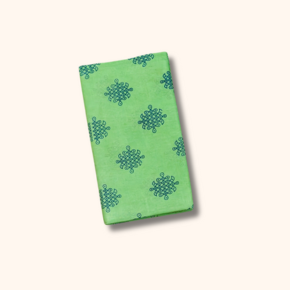 Parrot Green Kolam Print with Gold Zari Border