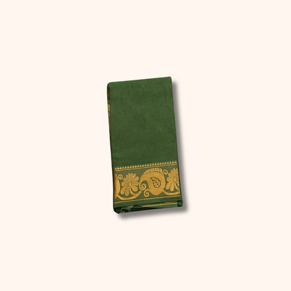 Bottle Green Pure Cotton Saree with Traditional Paisley & Floral Border – Running Blouse