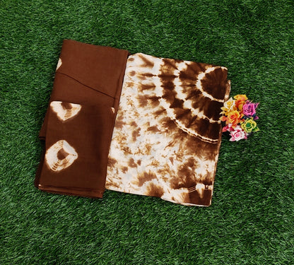 Elegant Chocolate Brown Sungudi Cotton Chudidar Material Set with Tie-Dye Design