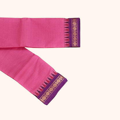 Pink Thread Work Zari Chettinad Cotton Saree Temple Border