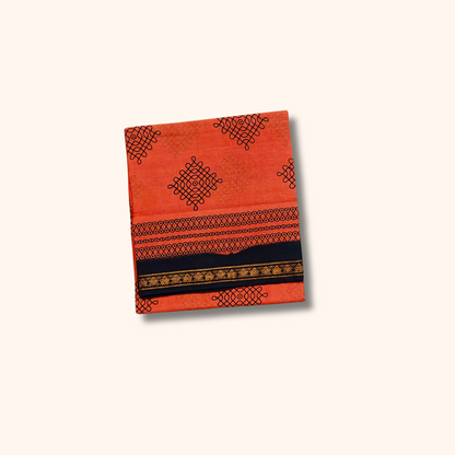 Tomato Red Kolam Design Sungudi Saree with Black Border – No Blouse