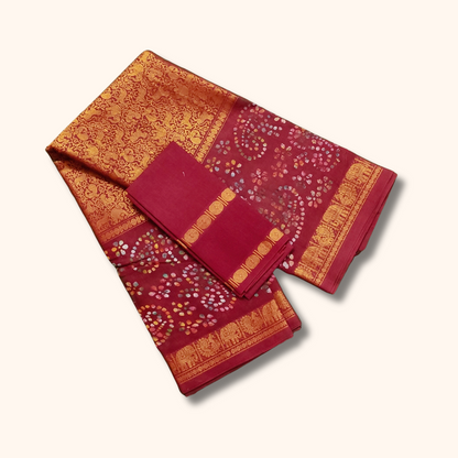 Maroon Vasigara Pattern Cotton Saree – Separate Blouse Piece Included