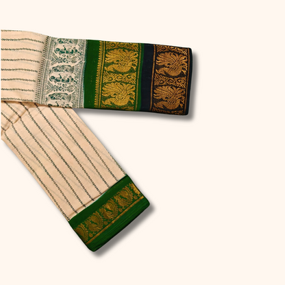 Cream White Sungudi Saree with Elegant Double Border Design