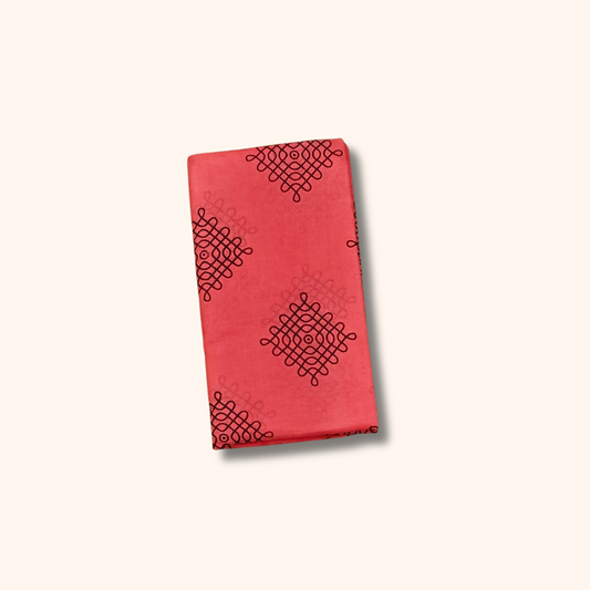 Coral Pink Kolam Cotton Saree with Maroon Border