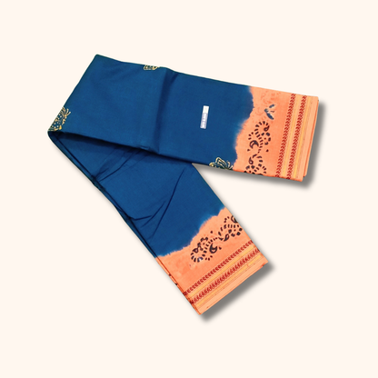 Royal Blue & Peach Pure Cotton Saree with Running Blouse