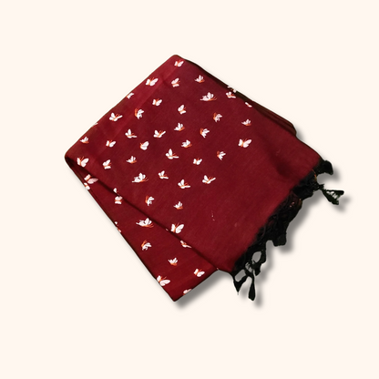 Mulmul Cotton Maroon Floral Print Saree
