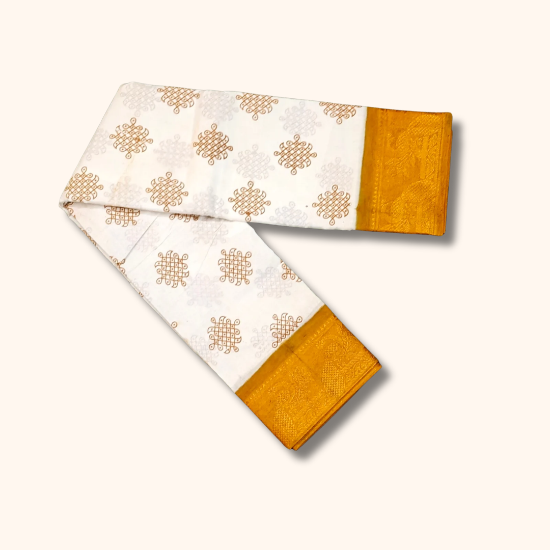 Beautiful White Peacock with Yellow Colour Border Cotton Saree
