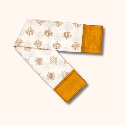 Beautiful White Peacock with Yellow Colour Border Cotton Saree