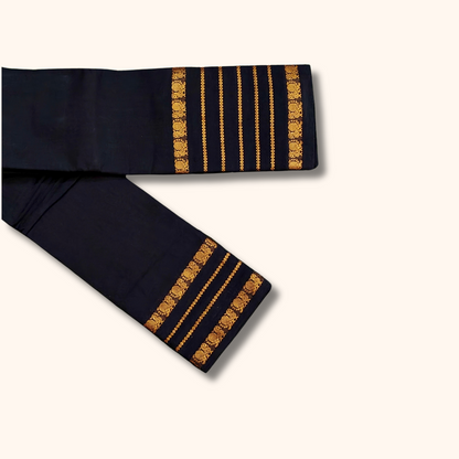 Black Cotton Saree with Gold Zari Striped Border – No Blouse
