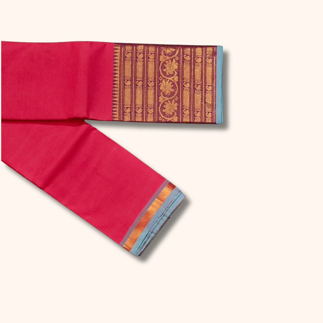 Pink Chettinad Cotton Saree with Sky Blue Big Border