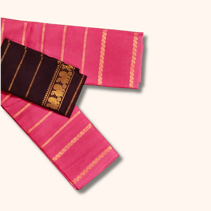 Rose Pink Cotton Saree with Contrast Maroon Blouse