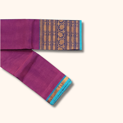Magenta Chettinad Cotton Saree with Aqua Blue Zari Border