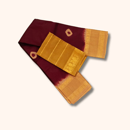 Maroon & Mustard Cotton Saree with Zari Border