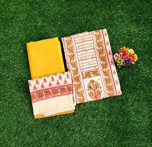Beautiful Sungudi Cotton Chudidar Material Set with Kalamkari Prints