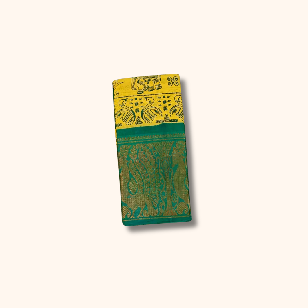 Mustard Yellow Sungudi Cotton Saree with Peacock Green Border