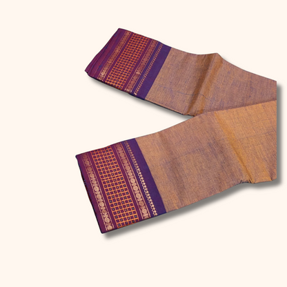 Coffee Brown Chettinad Cotton Saree with Royal Purple Traditional Border