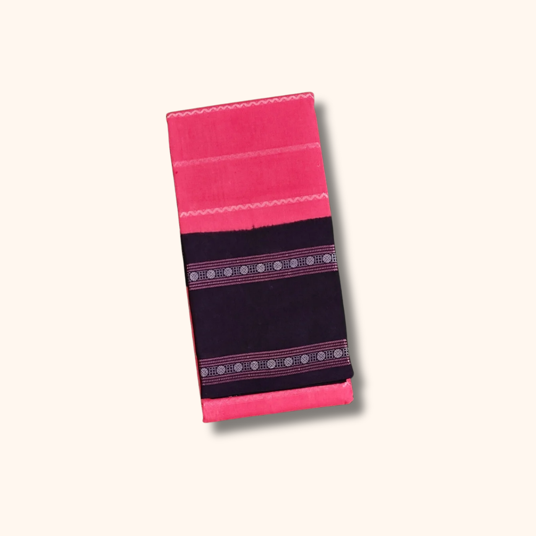 Pink Sungudi Cotton Saree with Dark Blue Contrast Border